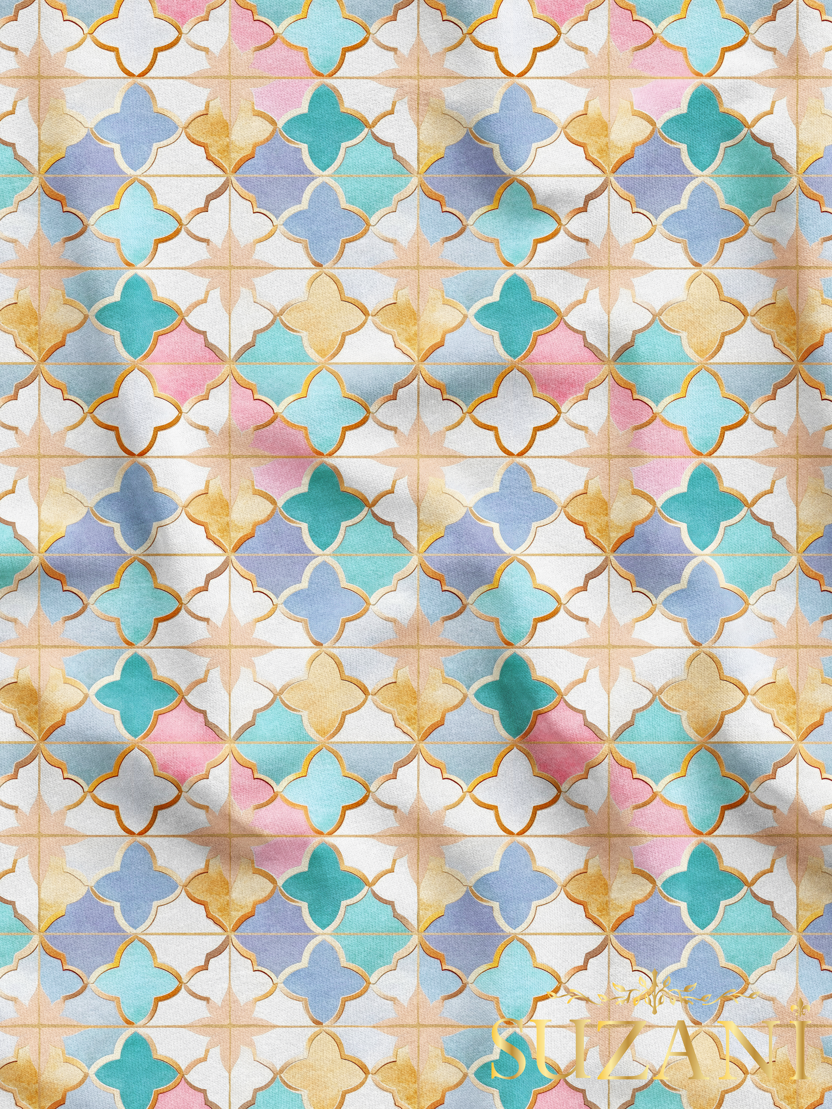 Renkli Moroccan Motif Desenli Dijital Baskılı Kumaş