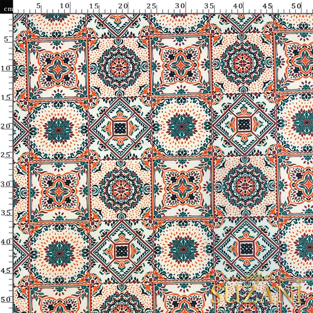 Renkli Seramik Desenli Dijital Baskılı Kumaş