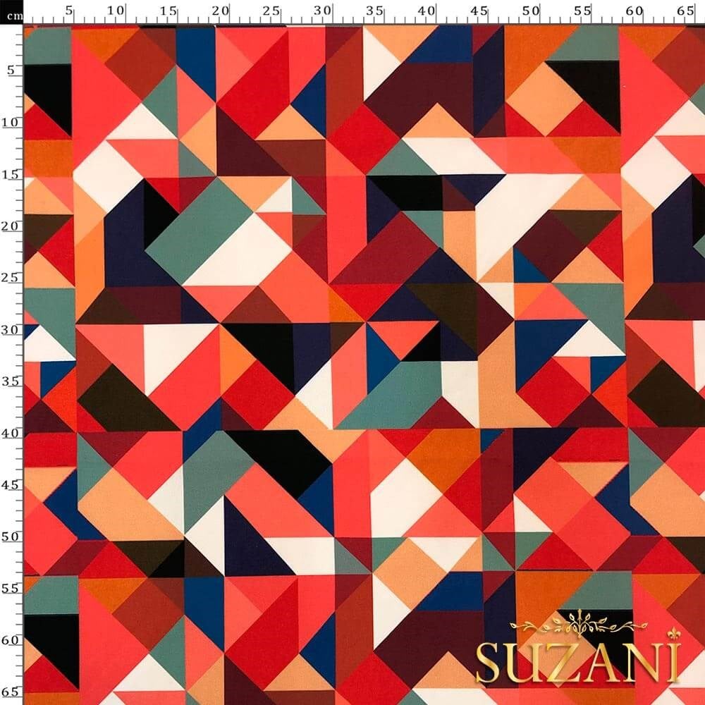 Renkli Üçgen Desenli Dijital Baskılı Kumaş