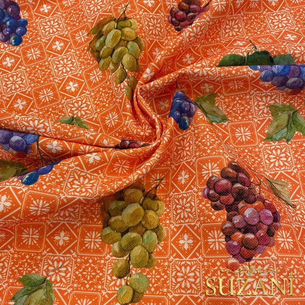 Retro Üzüm Desenli Dijital Baskılı Kumaş