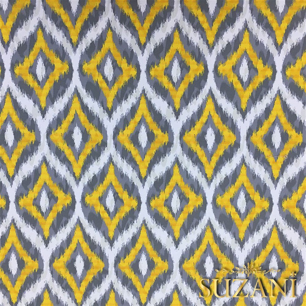 Sarı Gri İkat Desenli Kumaş