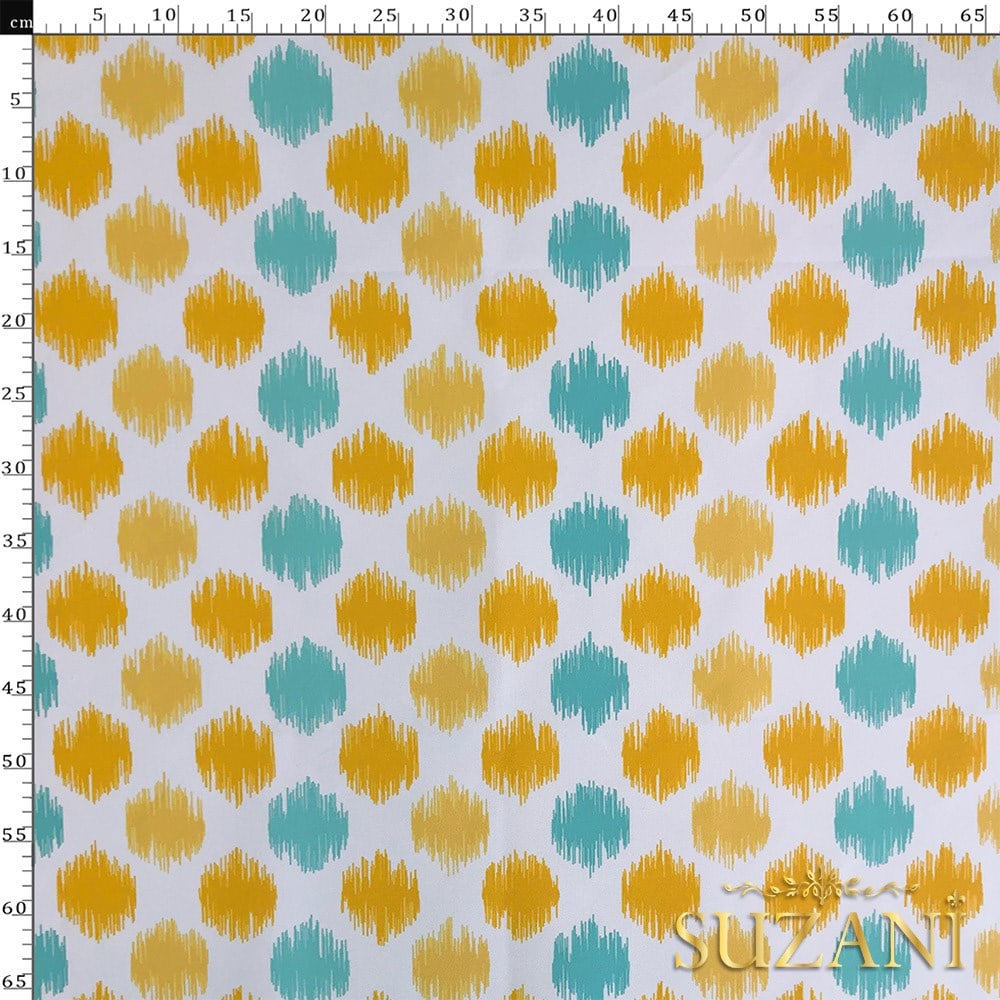 Sarı Turkuaz İkat Dijital Baskılı Kumaş