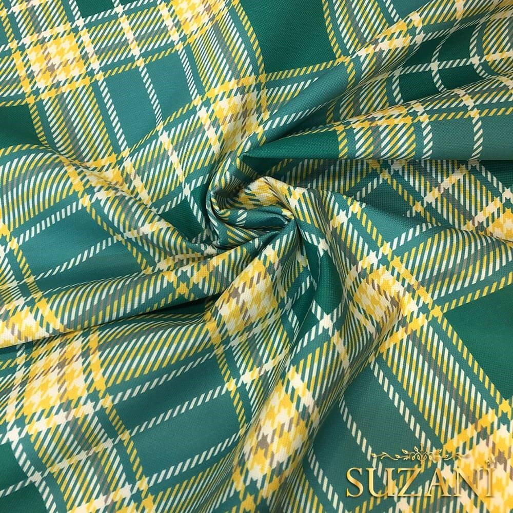 Sarı Yeşil Desenli Dijital Baskılı Kumaş