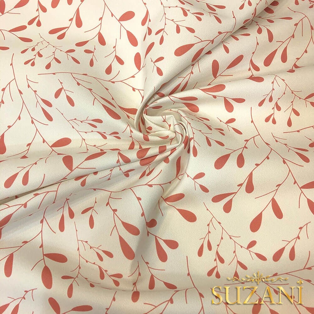 Şeftali Minik Yaprak Desenli Dijital Baskılı Kumaş