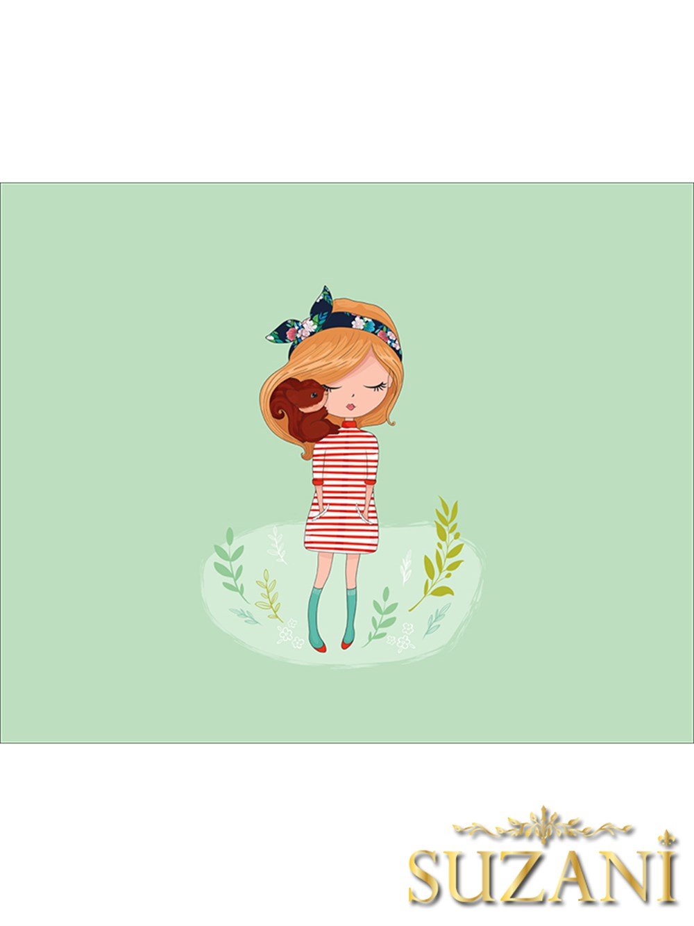 Sincap ve Kız Desenli 3'lü Beslenme Örtüsü, Amerikan Servisi Kumaşı