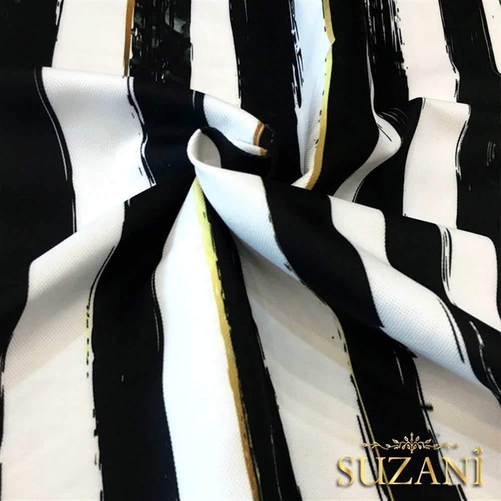 Siyah Beyaz Eskitme Çizgili Kumaş