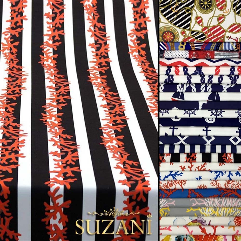 Siyah Beyaz Mercan Dalı Desenli Kumaş