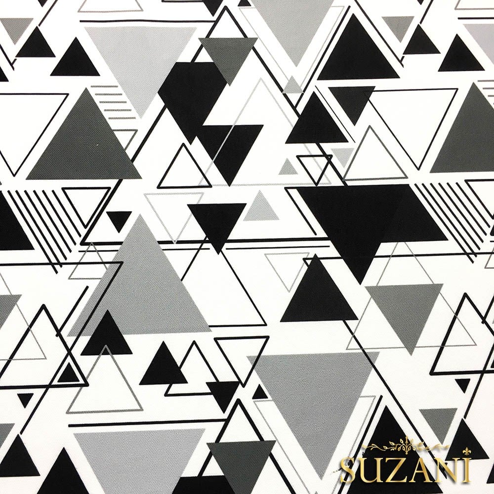 Siyah Gri Üçgenler Desenli Kumaş