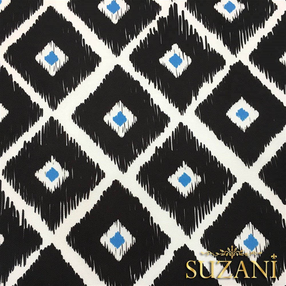 Siyah Mavi Baklava İkat Kumaş