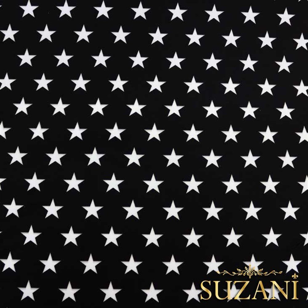 Siyah Üzeri Beyaz Düz Küçük Yıldızlı Kumaş 