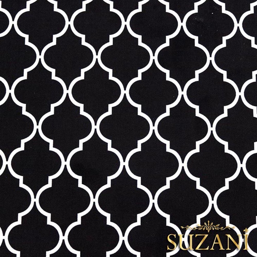 Siyah Üzeri Beyaz Moroccan Desenli Kumaş