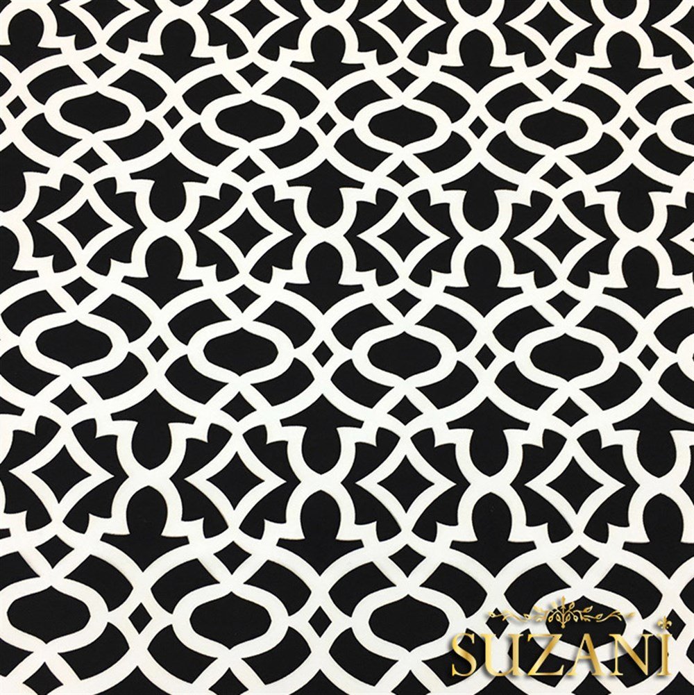 Siyah Üzeri Beyaz Ottoman Desenli Kumaş