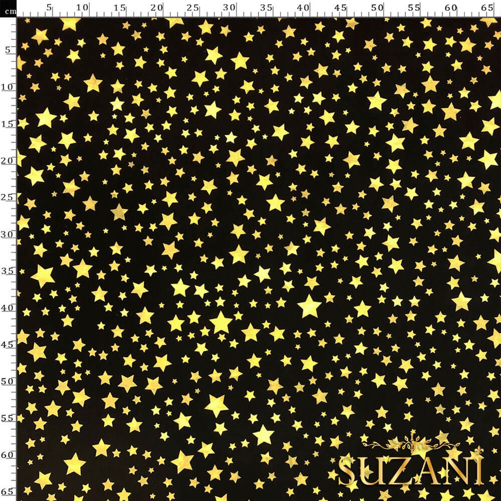 Siyah Zemin Gold Yıldız Desenli Dijital Baskılı Kumaş