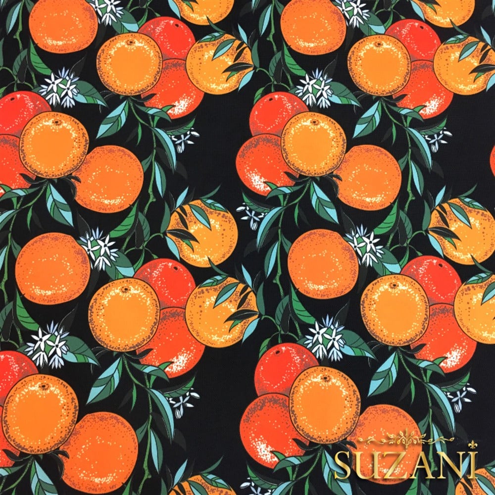 Siyah Zemin Greyfurt Desenli Kumaş