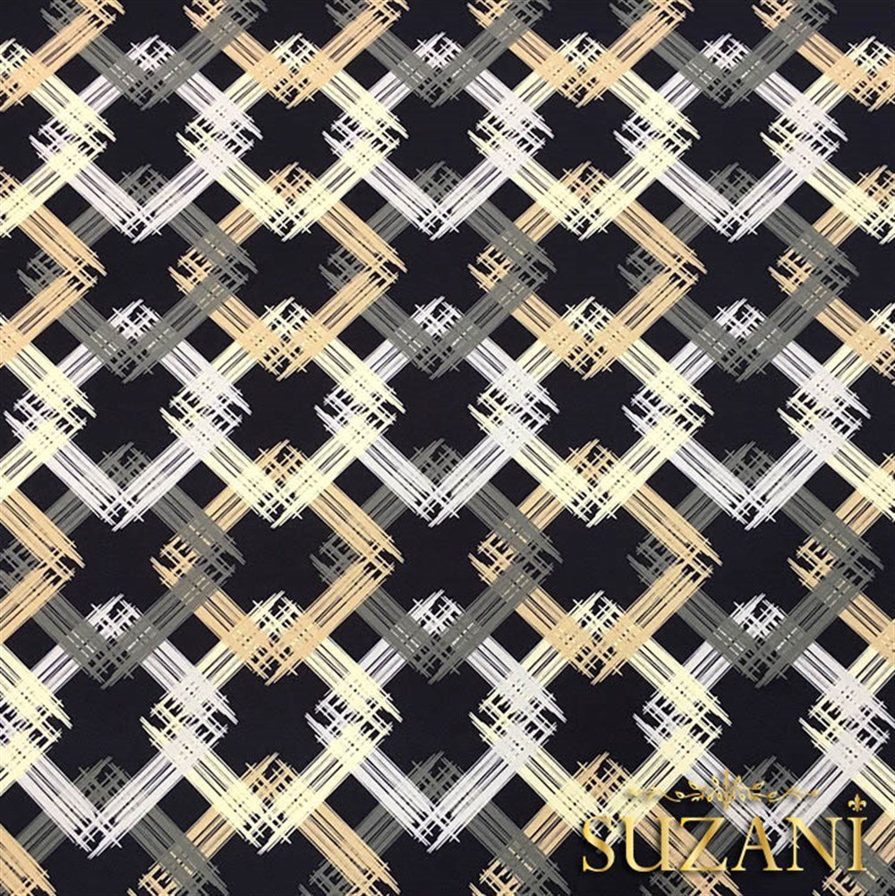 Siyah Zemin Sarı Gri Kareli Kumaş