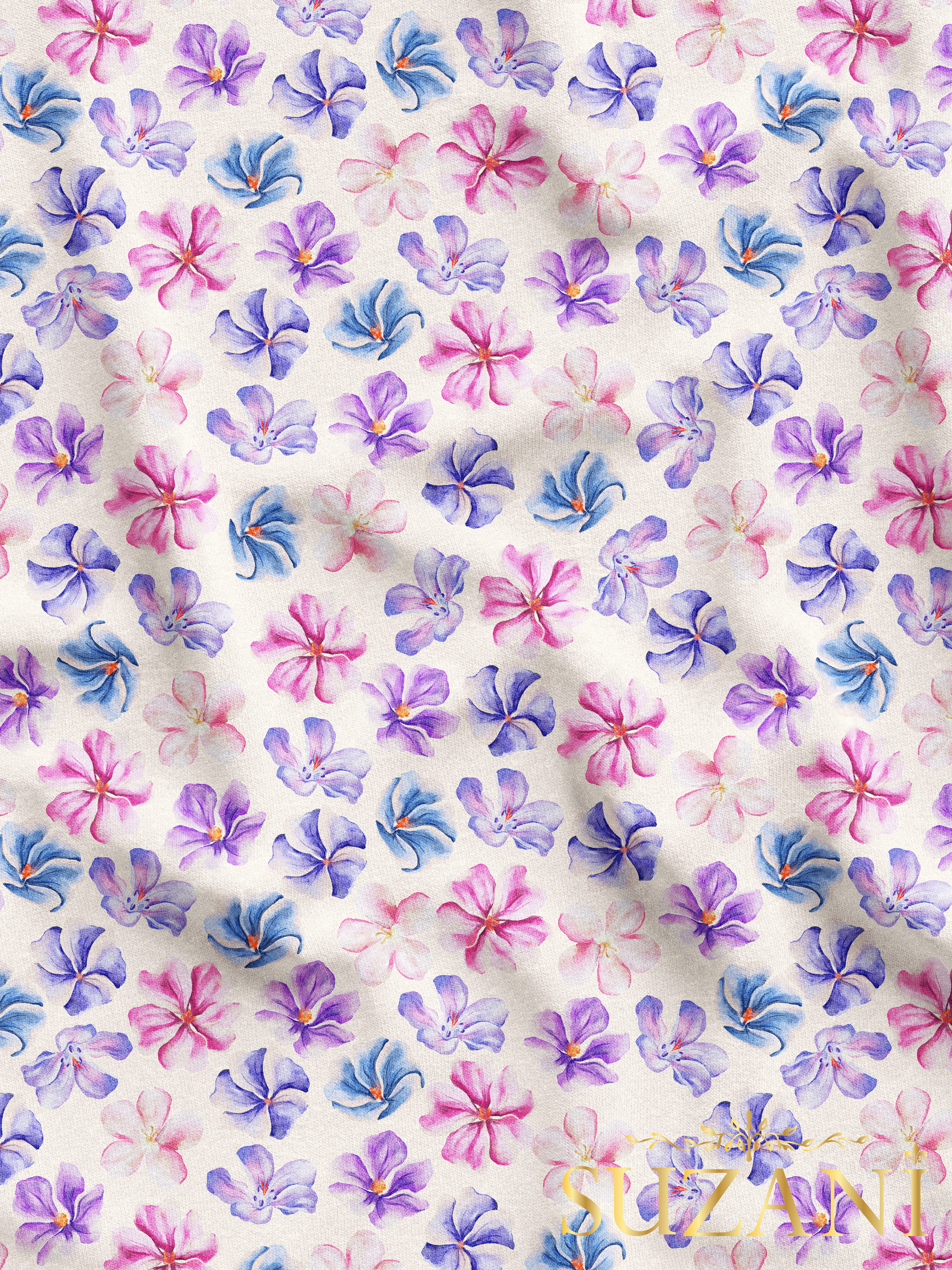 Sulu Boya Çiçek Desenli Dijital Baskılı Kumaş