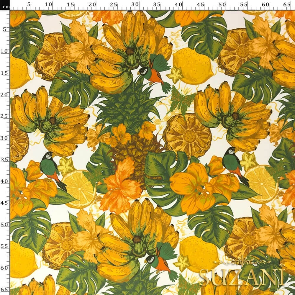 Tropikal Muz Desenli Dijital Baskılı Kumaş