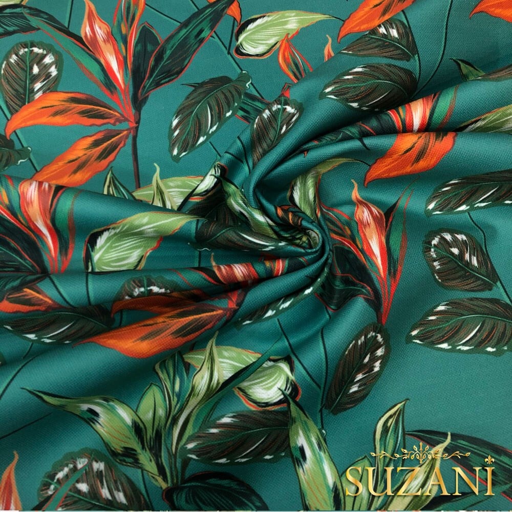 Tropikal Yaprak Desenli Dijital Baskılı Kumaş