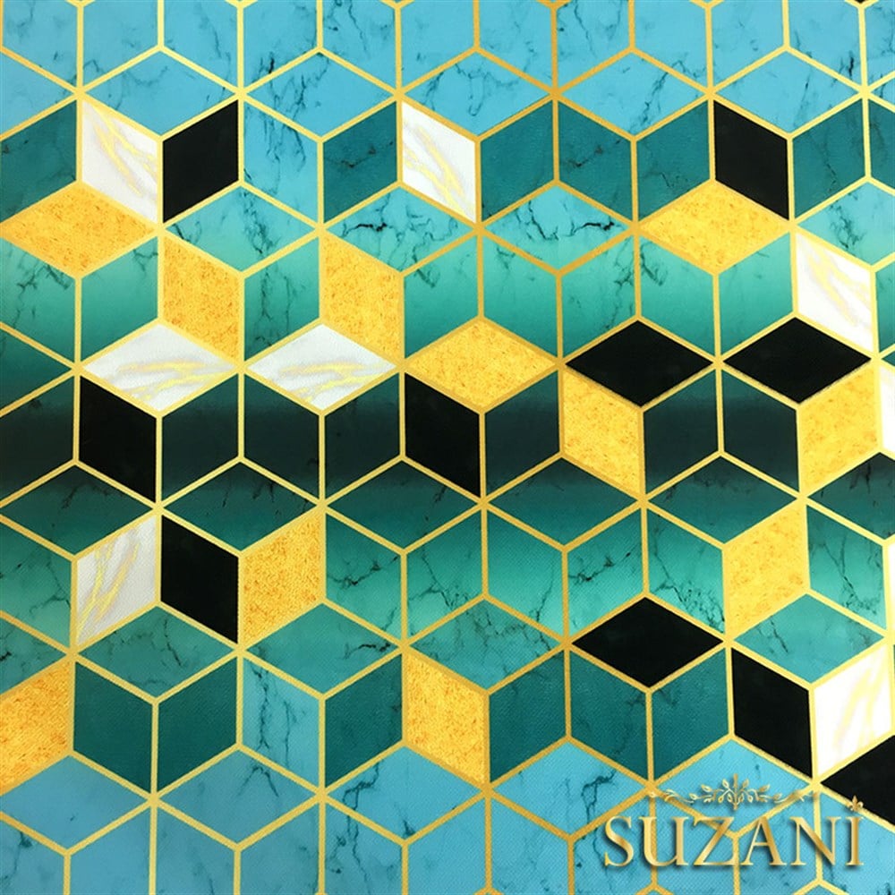 Turkuaz Küpler ve Mermer Desenli Kumaş