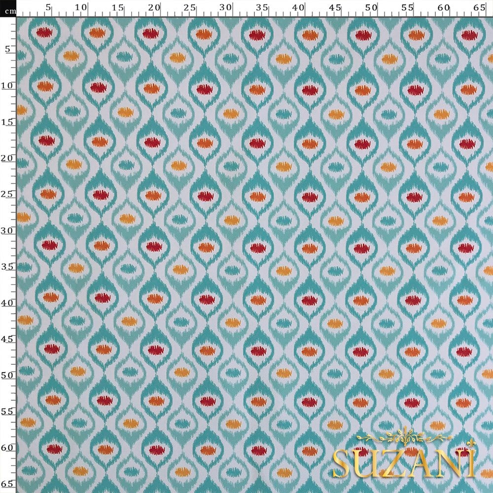 Turkuaz Madalyon İkat Dijital Baskılı Kumaş