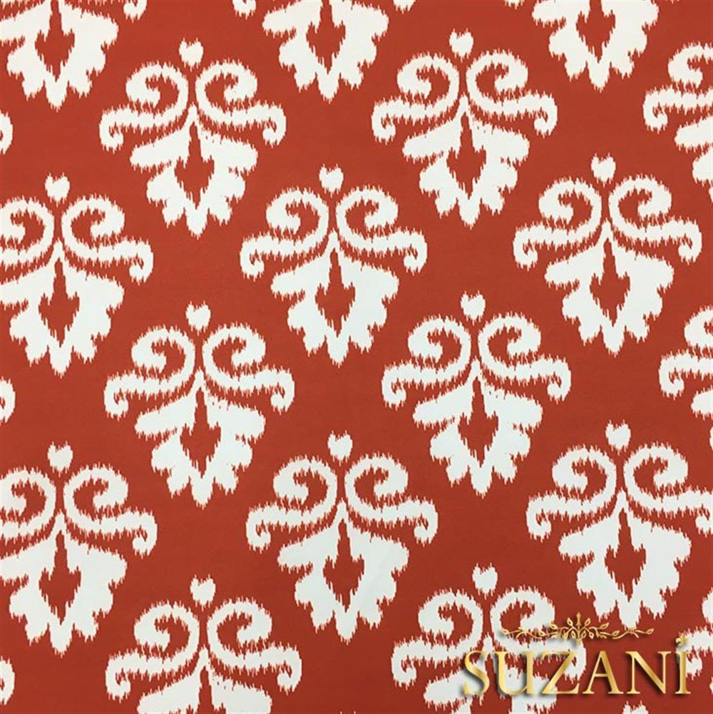 Turuncu Beyaz Damask Desenli Kumaş
