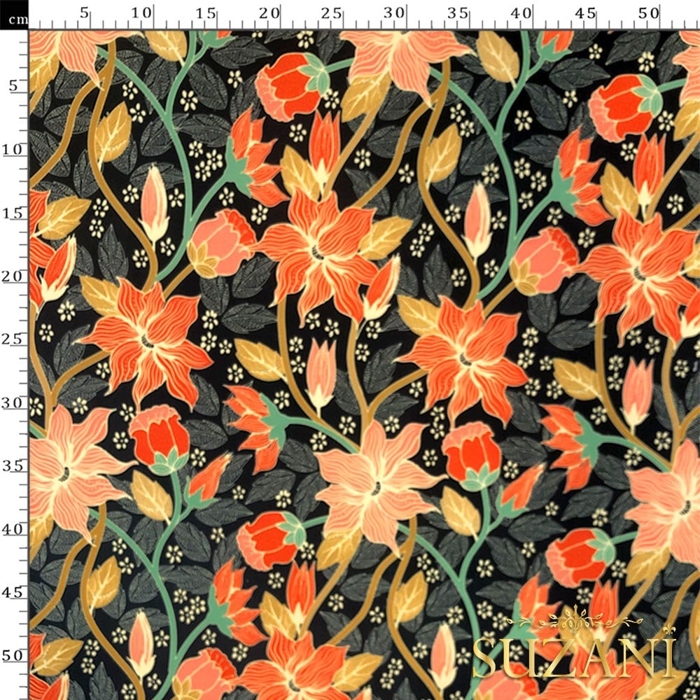 Turuncu Çiçekli Dijital Baskılı Kumaş