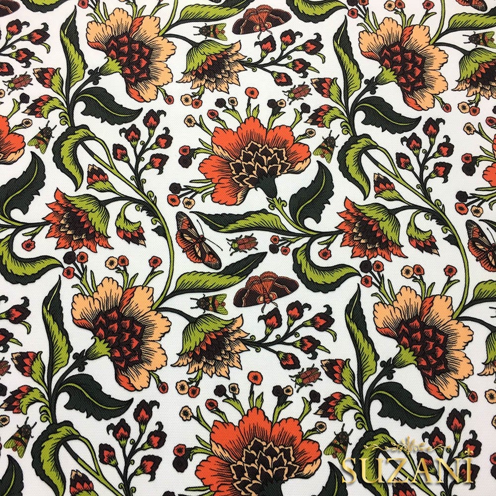 Turuncu Çiçekli Kumaş