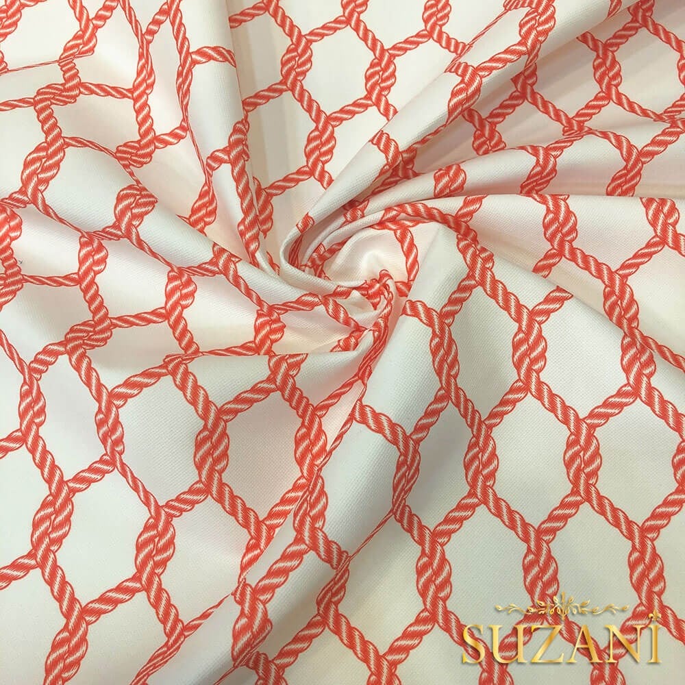 Turuncu Düğüm Desenli Dijital Baskılı Kumaş