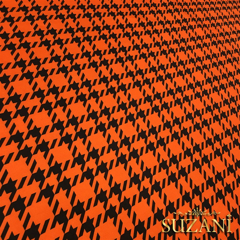 Turuncu Kazayağı Ekose Desenli Kumaş
