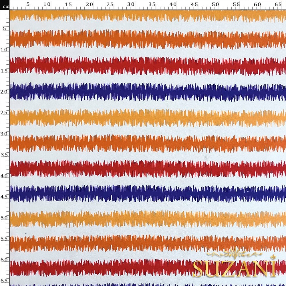 Turuncu Lacivert İkat Desenli Dijital Baskılı Kumaş