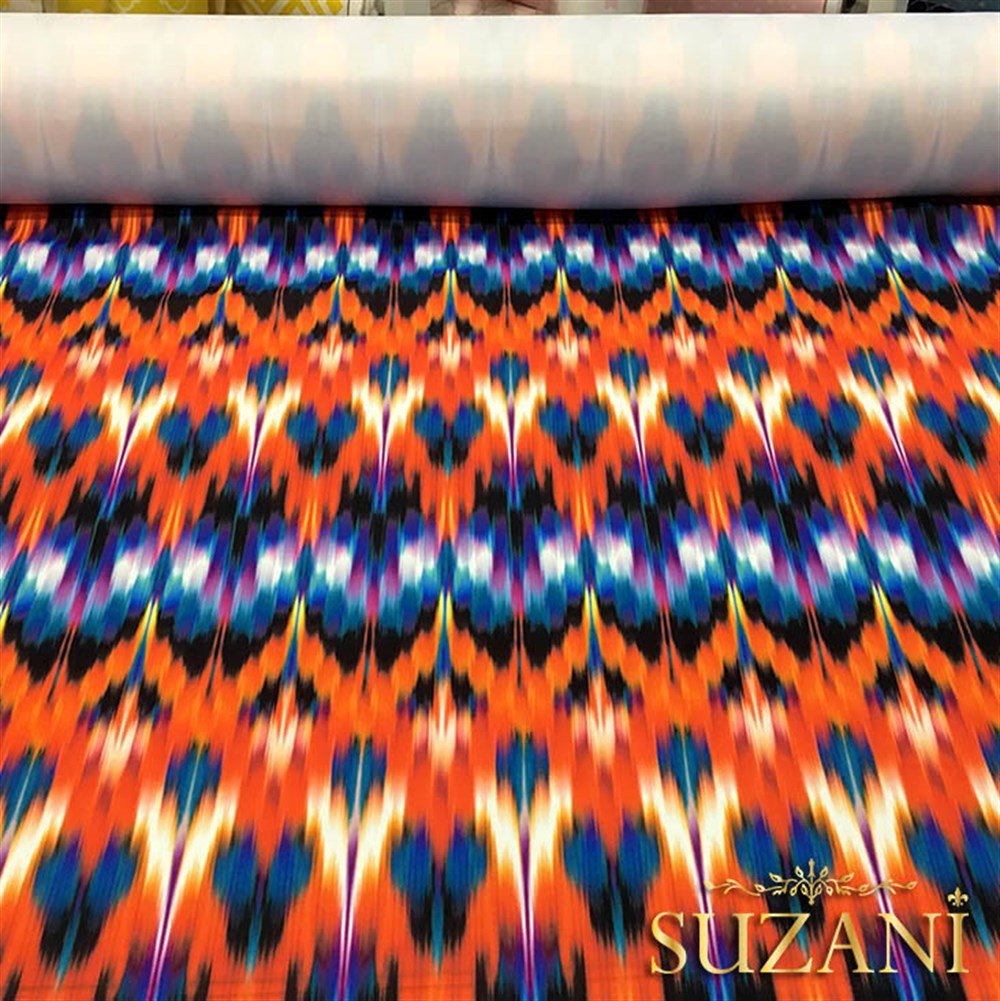 Turuncu Mavi İkat Kumaş