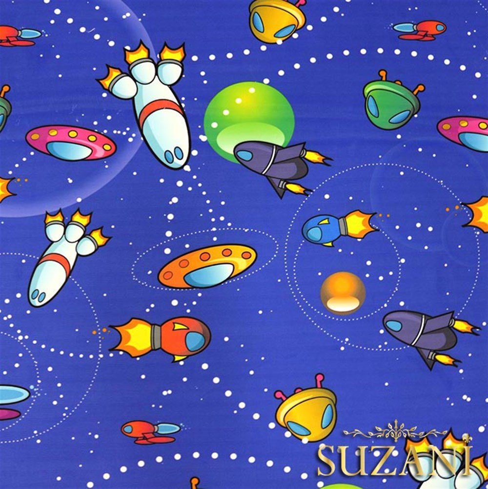 Uzay Desenli Çocuk Kumaşı