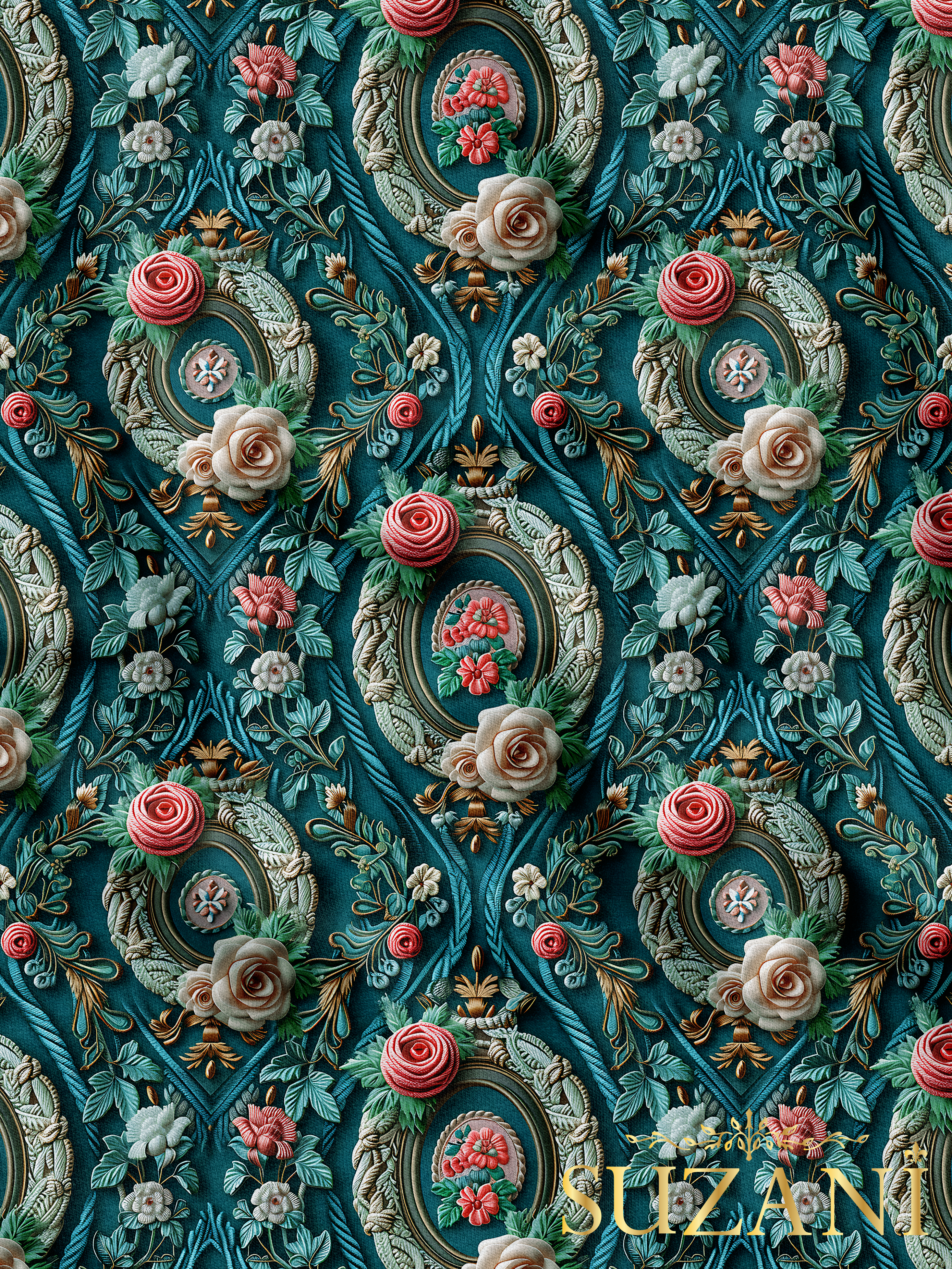 Vintage Çiçek Desenli Dijital Baskılı Kumaş