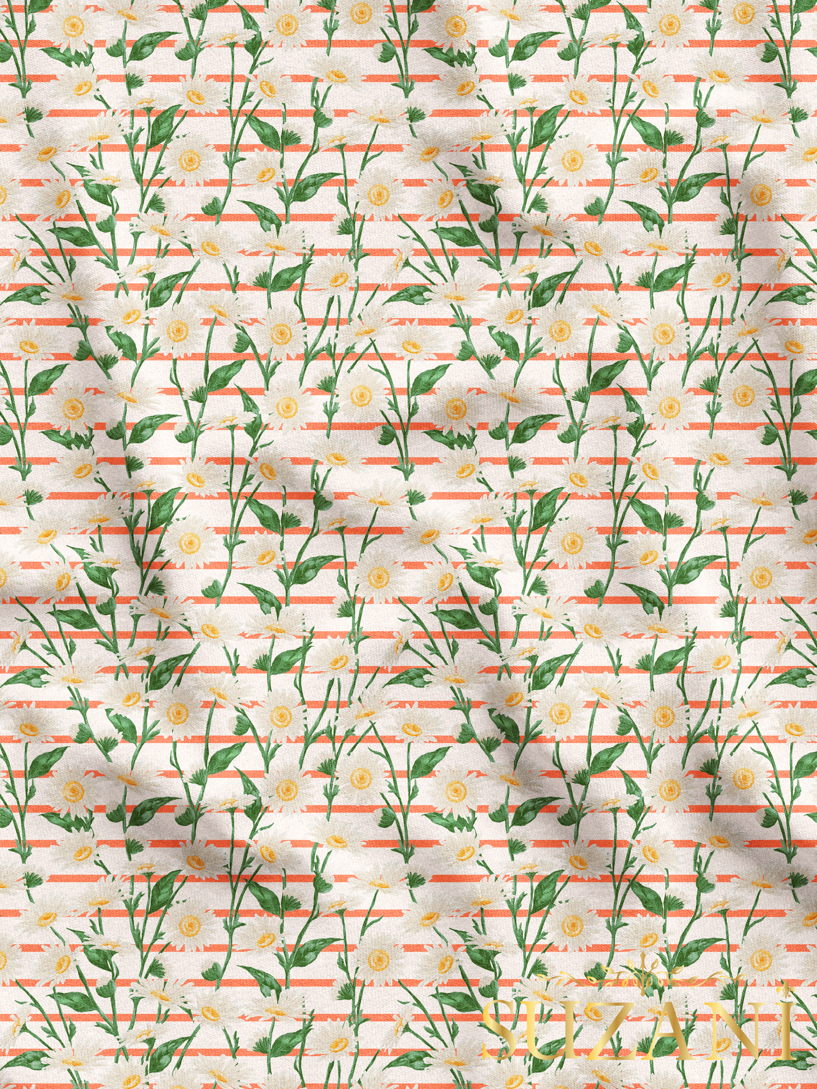 Vintage Garden Papatya Desenli Dijital Baskılı Kumaş