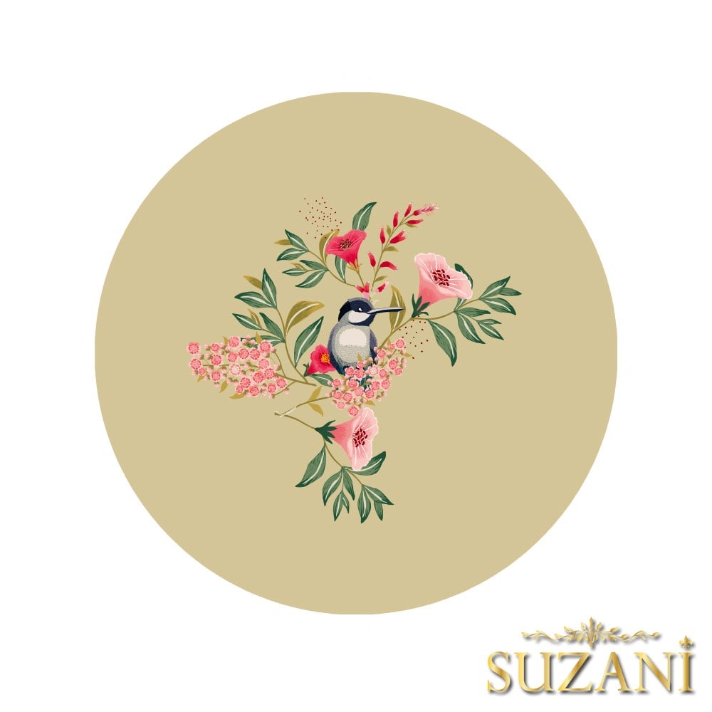 Yağ Yeşili Zemin Saka Kuşu Dikişsiz 3'lü Supla Kumaşı