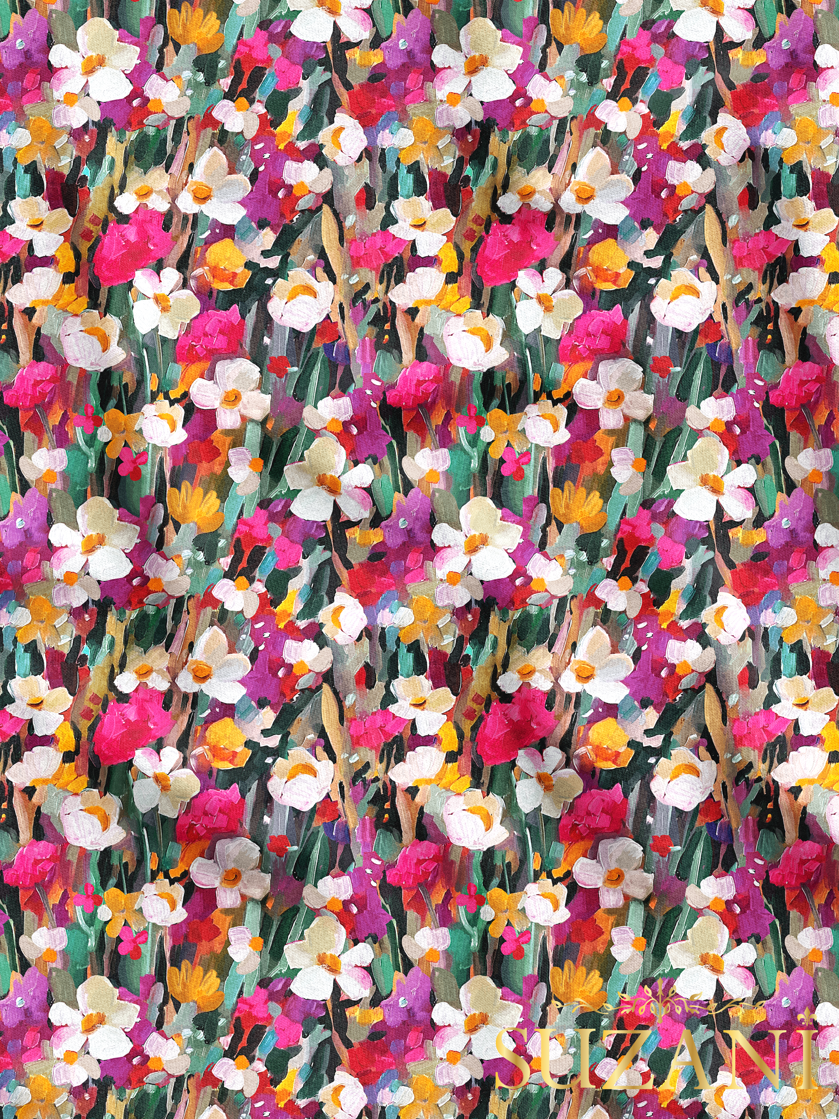 Yağlı Boya Çiçek Desenli Dijital Baskılı Kumaş