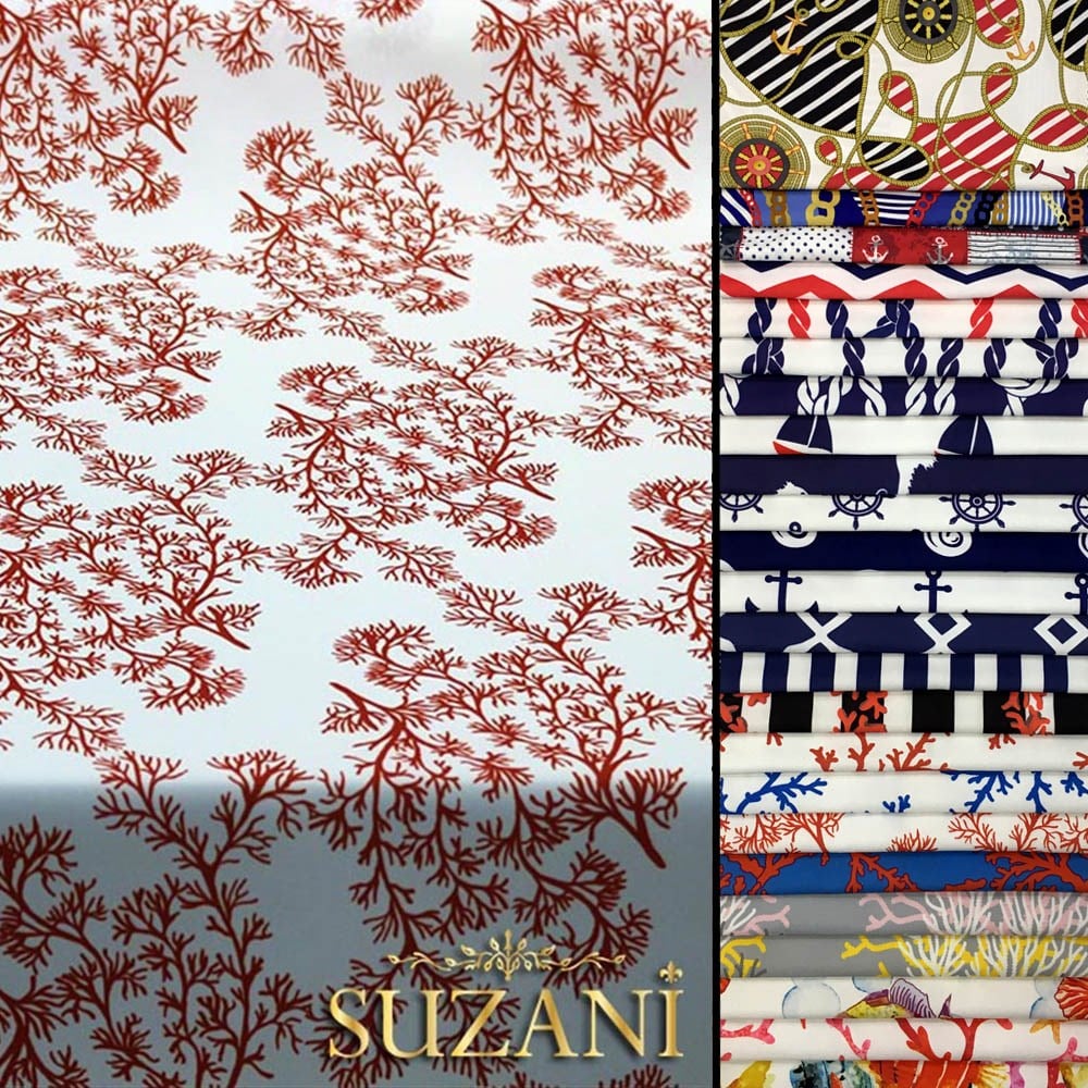 Yelpaze Mercan Dalı Desenli Kumaş