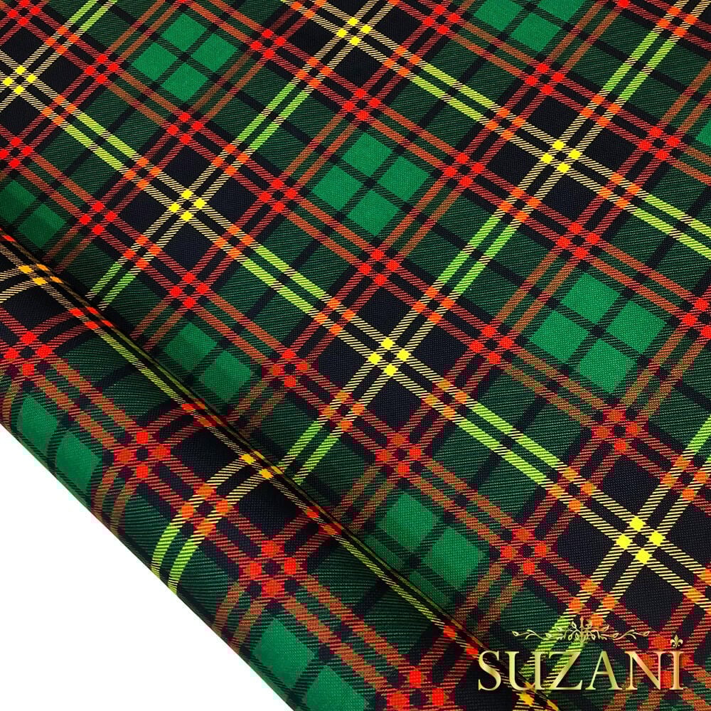 Yeşil Ekose Desenli Dijital Baskılı Kumaş