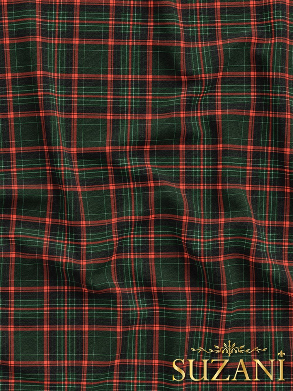 Yeşil Ekose Desenli Dijital Baskılı Kumaş