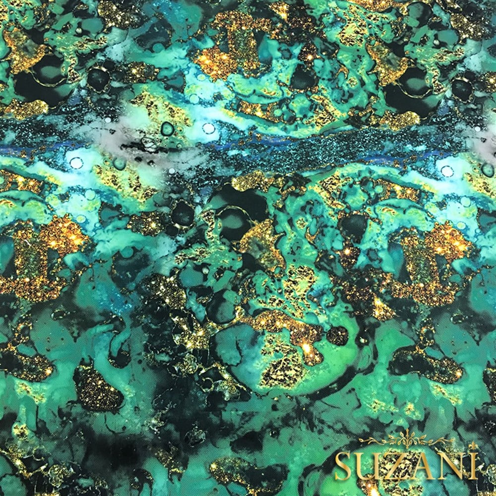 Yeşil Gold Malakit Desenli Kumaş