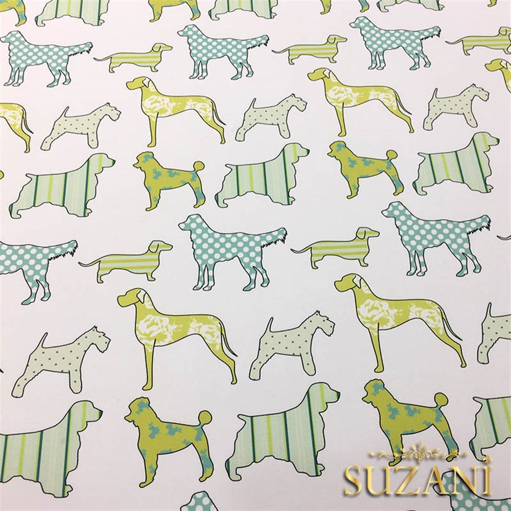 Yeşil Köpekler Desenli Kumaş
