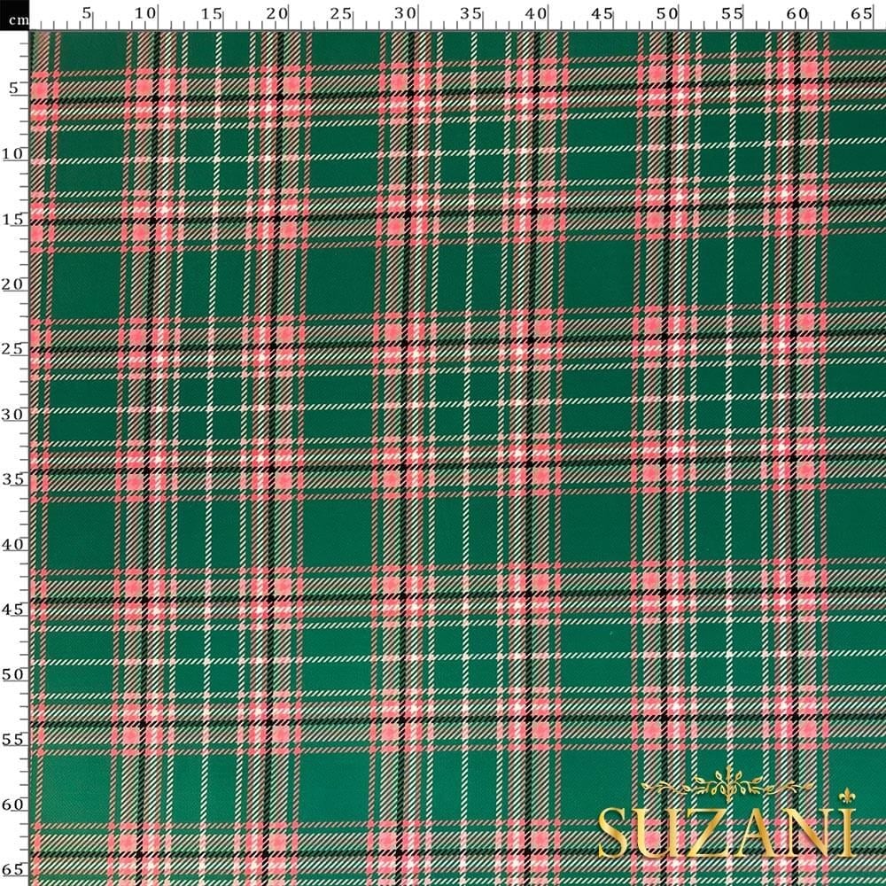 Yeşil-Pembe Ekose Desenli Dijital Baskılı Kumaş