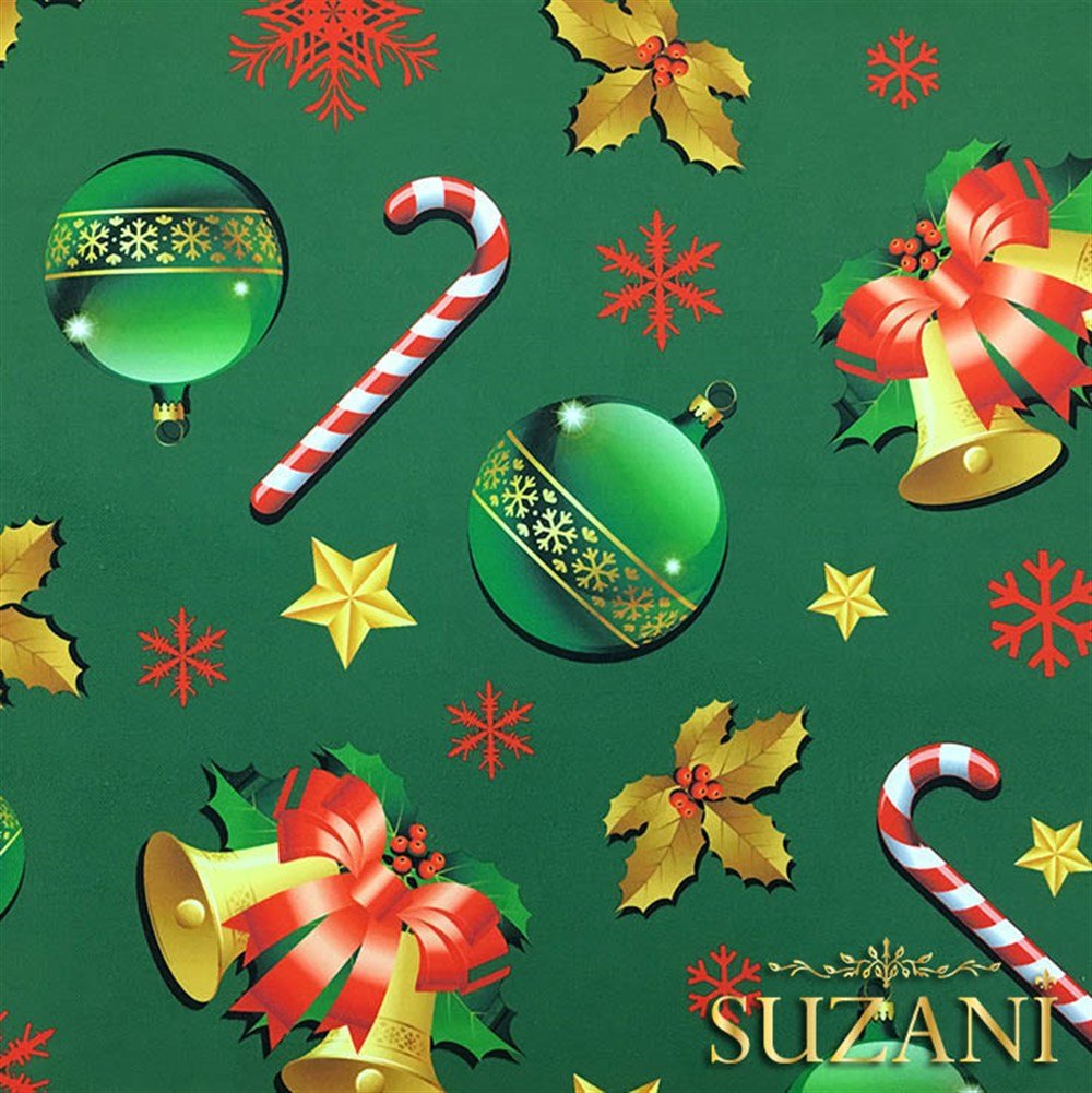 Yeşil Zemin Yılbaşı Desenli Kumaş