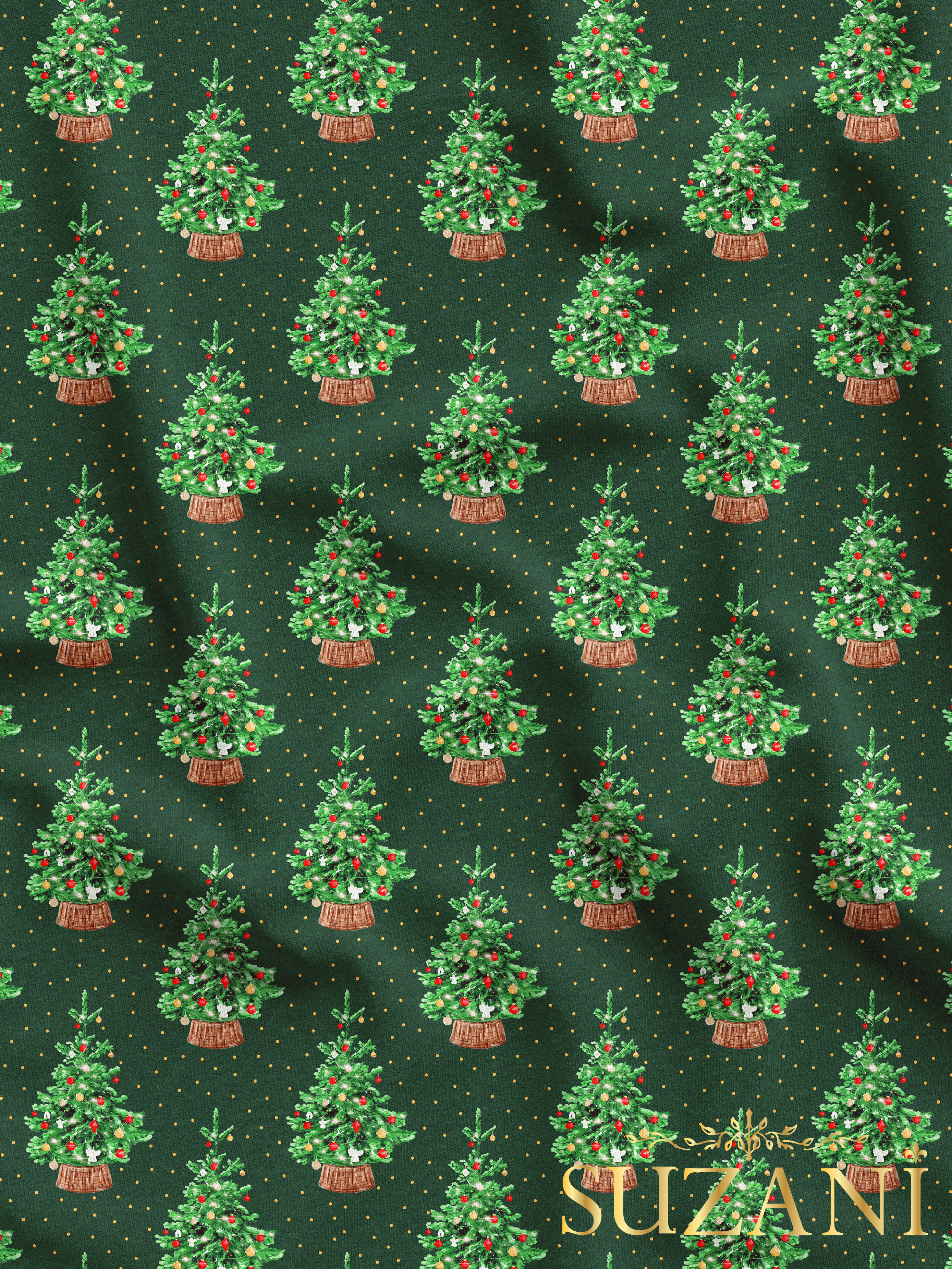 yılbaşı Ağacı Desenli Dijital Baskılı Kumaş