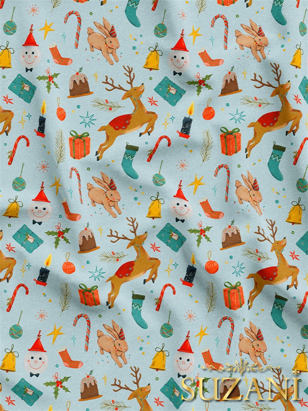 Yılbaşı Desenli Dijital Baskılı Kumaş