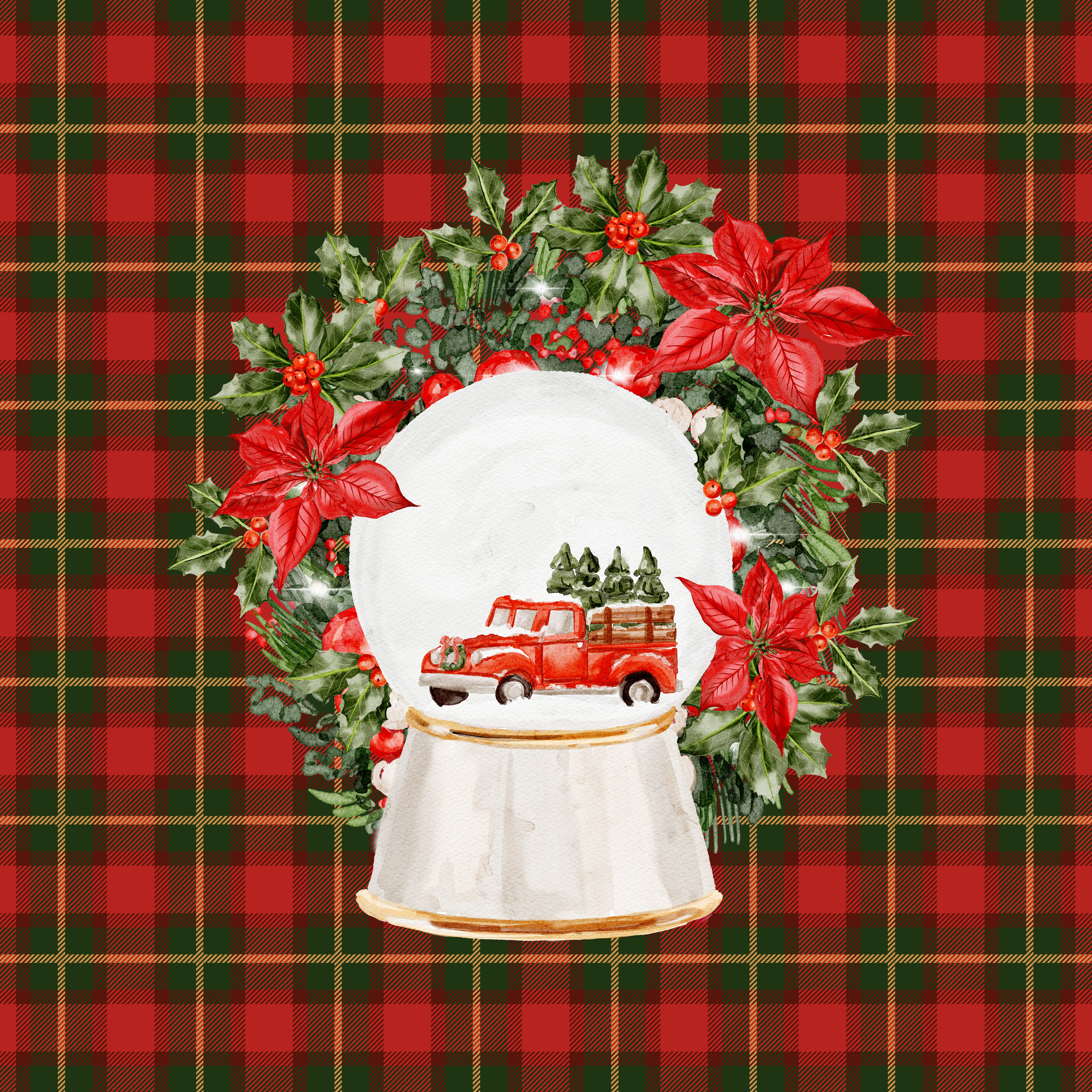 Yılbaşı Kar Küresi Desenli 3'lü Pano Kumaş