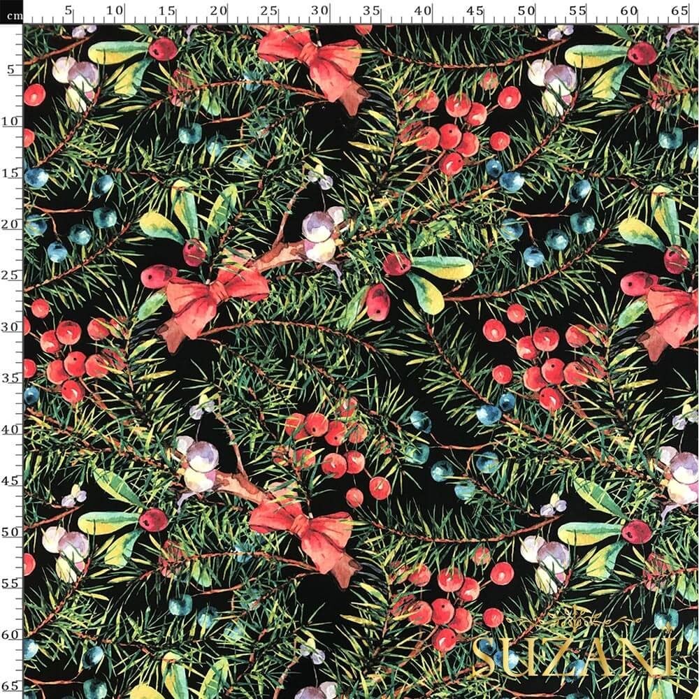 Yılbaşı Süsleri Desenli Dijital Baskılı Kumaş