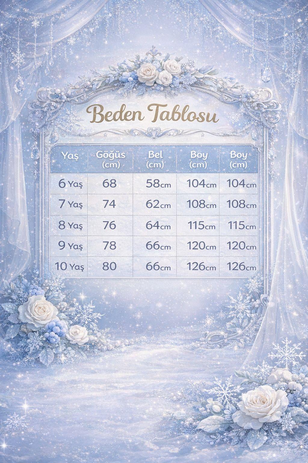 Kız Çocuk Abiye Kar Taneli Pelerinli Prenses Model Askılı Abiye Elbise 6-10 Yaş