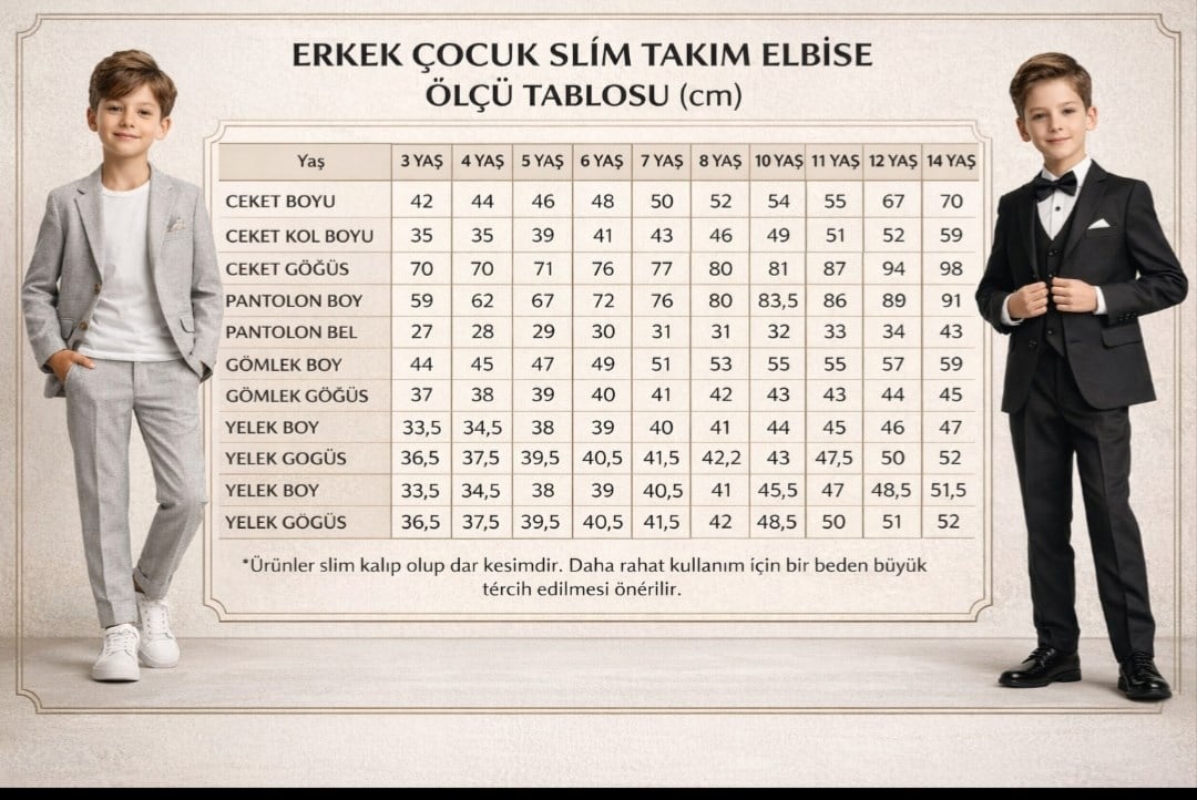 Erkek Çocuk Yelekli Takım Elbise 3-14 Yaş Ceket-Pantolon-Yelek-Gömlek-Papyon 3-14 Yaş