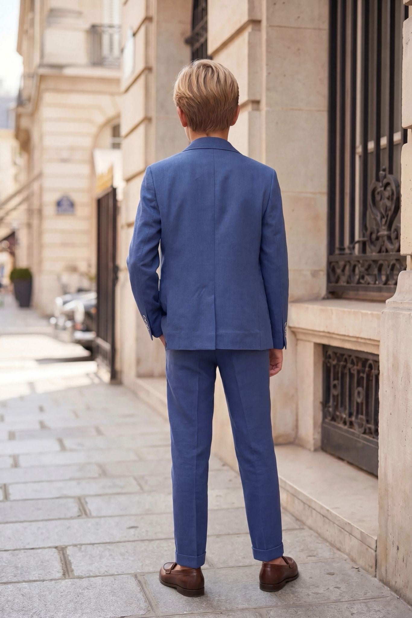 Erkek Çocuk indigo Keten Krep Takım Elbise  Blazer Ceket Pantolon Pamuklu Tişörtlü Şık Kombin 8-14 Yaş